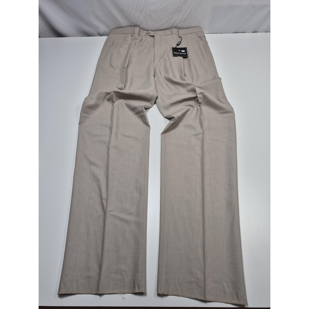 Enrico Visconti Dress Pants Mens 42x36 Beige Wool Pleated Straight Unhemmed NWT